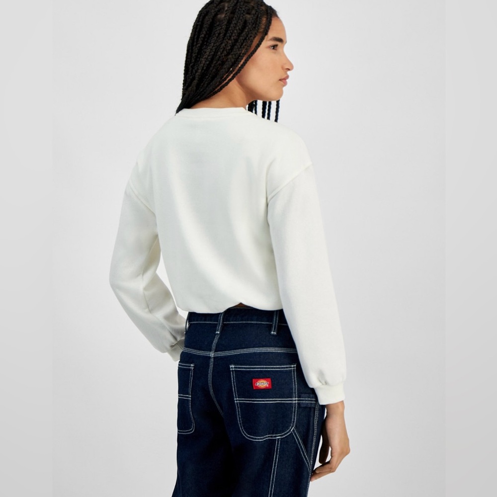 Juniors' Bubble Hem Varsity Crewneck Sweatshirt - Picture 3 of 5